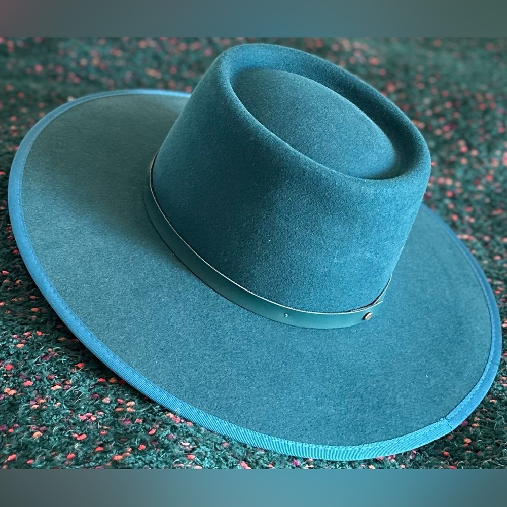 ‼️RARE‼️🎸WYETH🎸🔥NWT🔥Teal Wide Brim Hat with Black Band - Picture 5 of 16